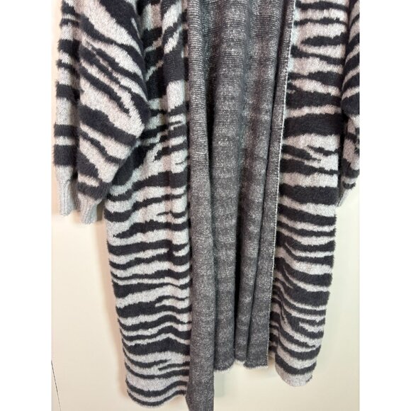Terra & Sky Cardigan 4X Gray Tiger Stripe Jacquard Eyelash Duster Open-Front NWT - Picture 3 of 8